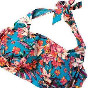 Lands' End Turquoise Floral Halter Swim Top
